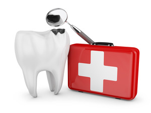 Render of tooth and an emergency kit