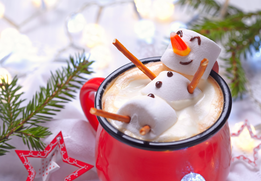 Snowman marshmallows in hot cocoa